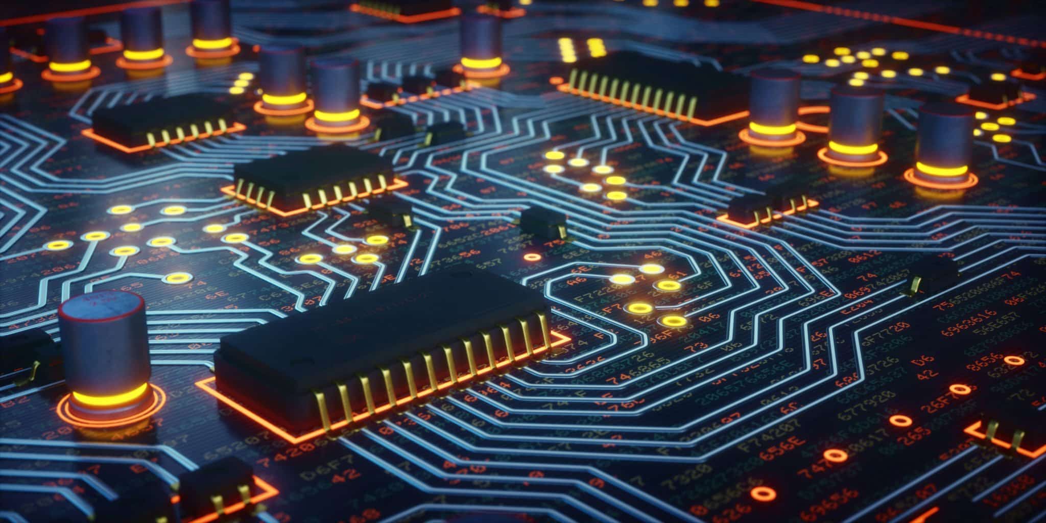 An Abstract 3D Render of Some Microprocessors on a Circuit Board - KX
